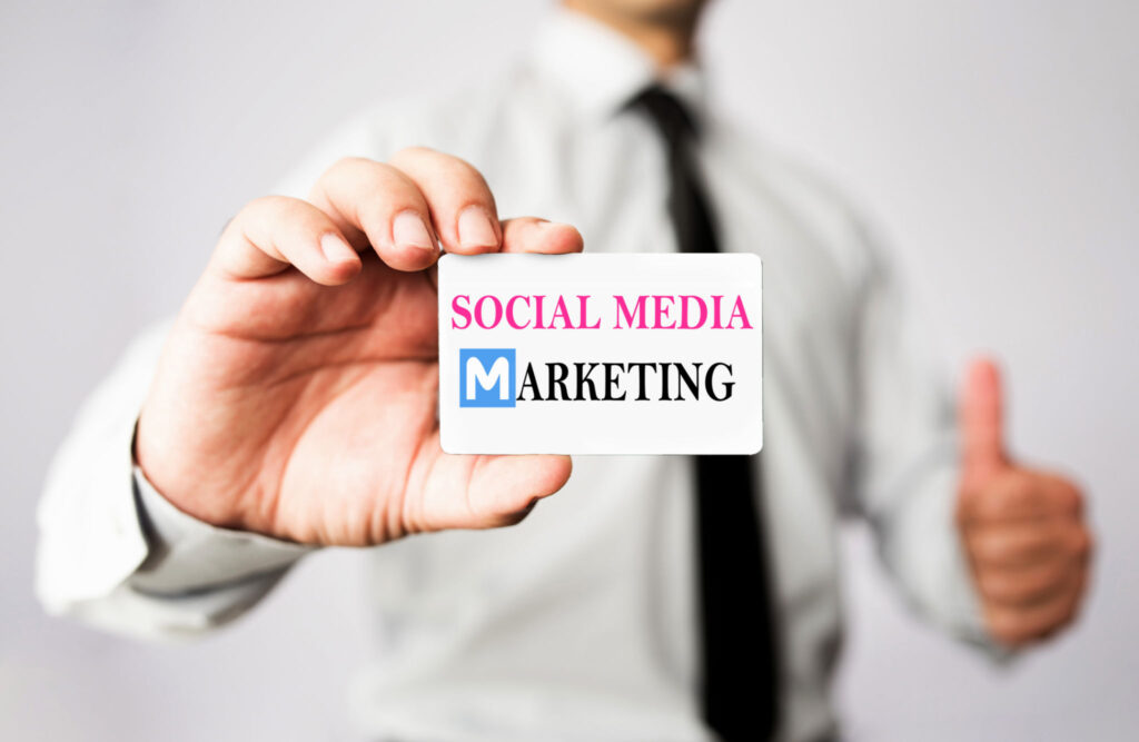 businessman showing his social media marketing vcard